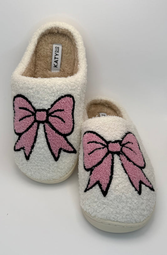 Pink Bow Fuzzy Slippers