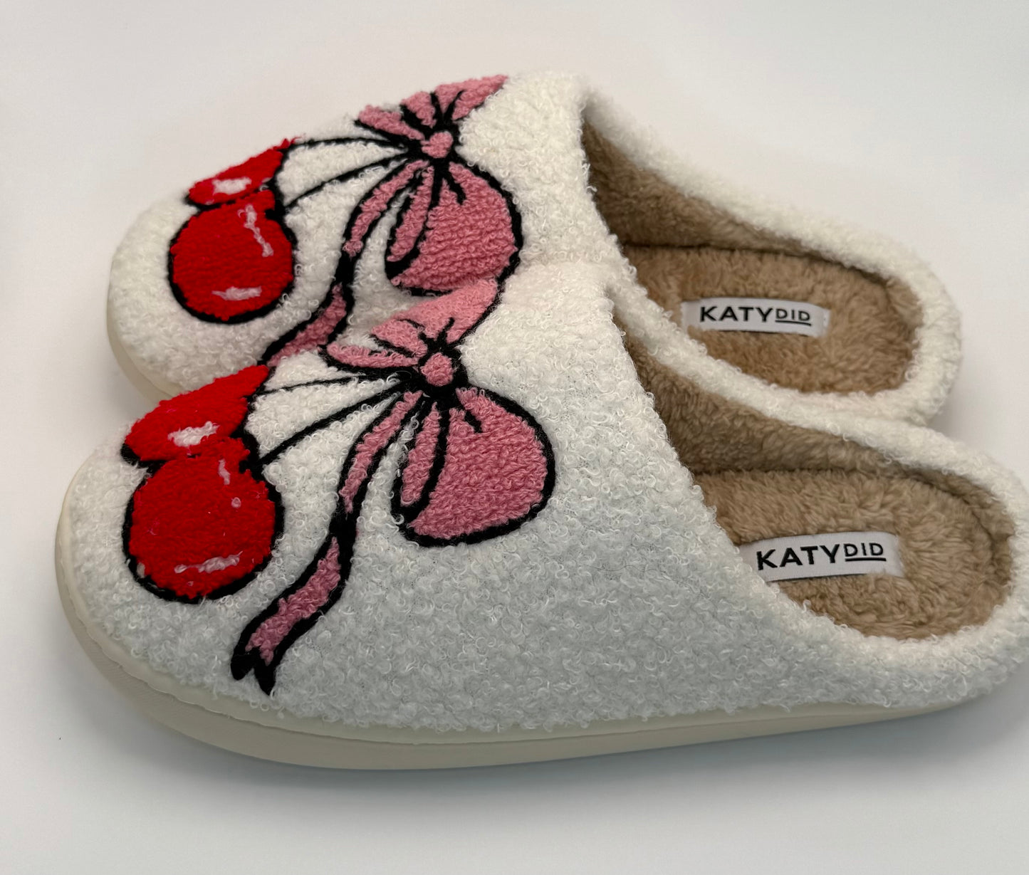 Cherry Bow Fuzzy Slippers