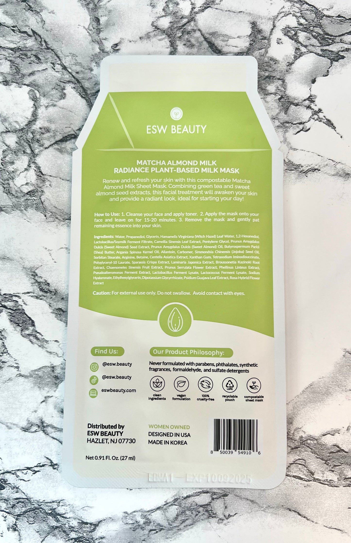 Matcha Almond Milk Radiance Plant-Based Milk Sheet Mask