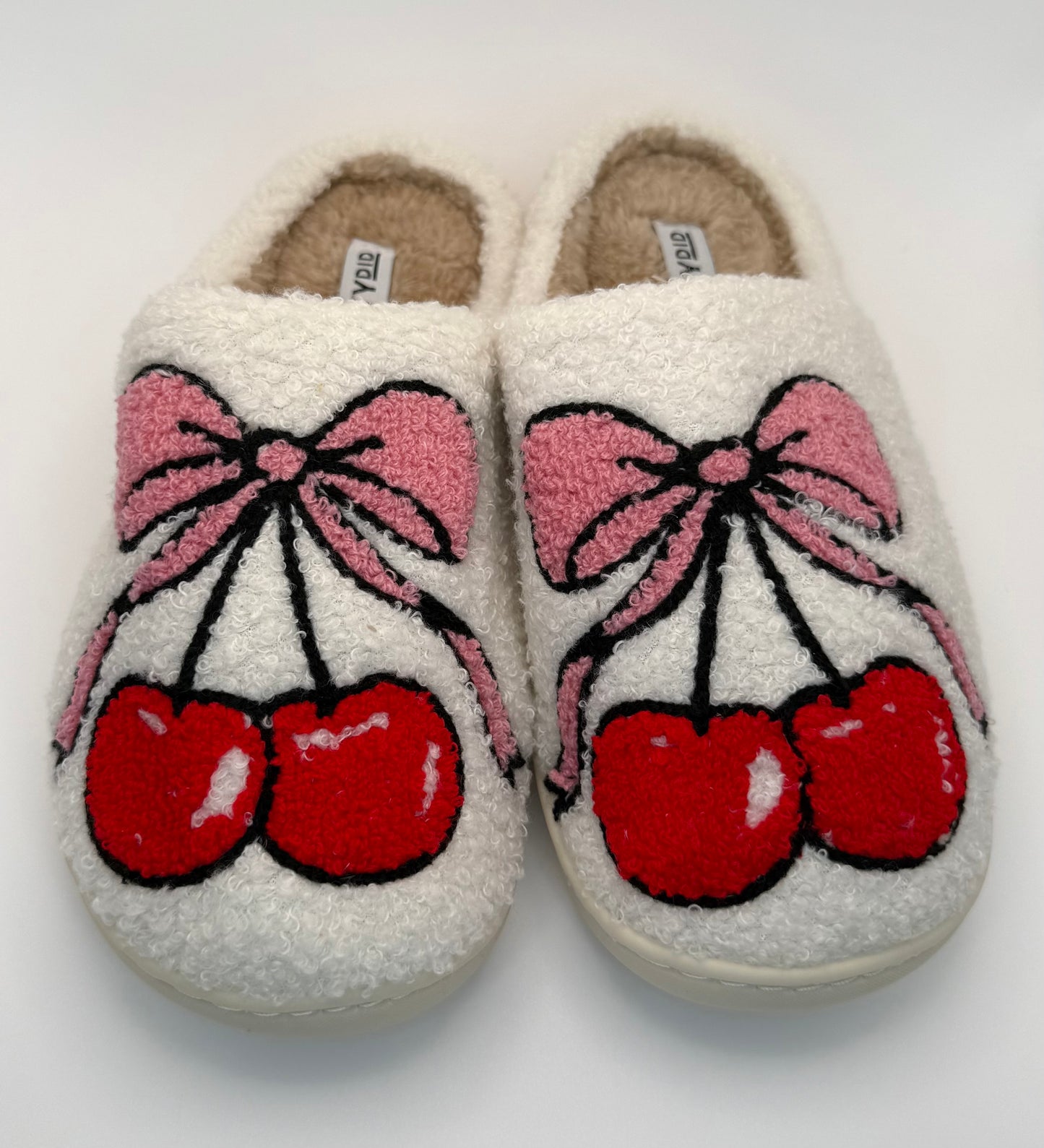 Cherry Bow Fuzzy Slippers